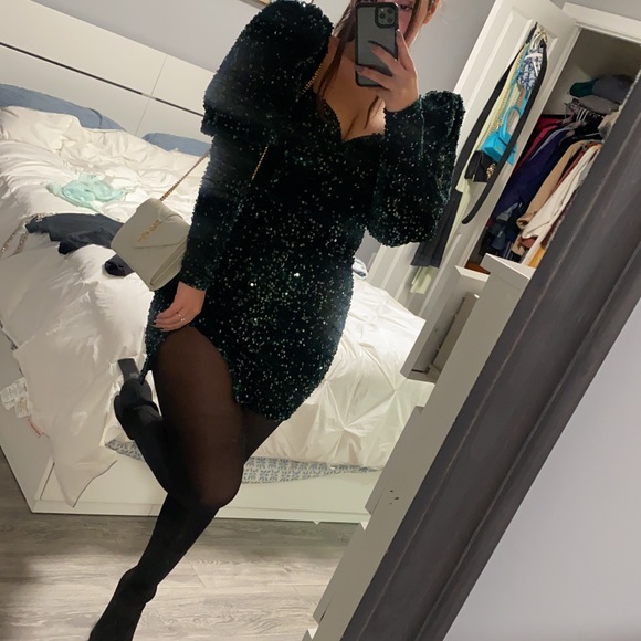 House of cb club L green sparkle dress - Picture 5 of 5